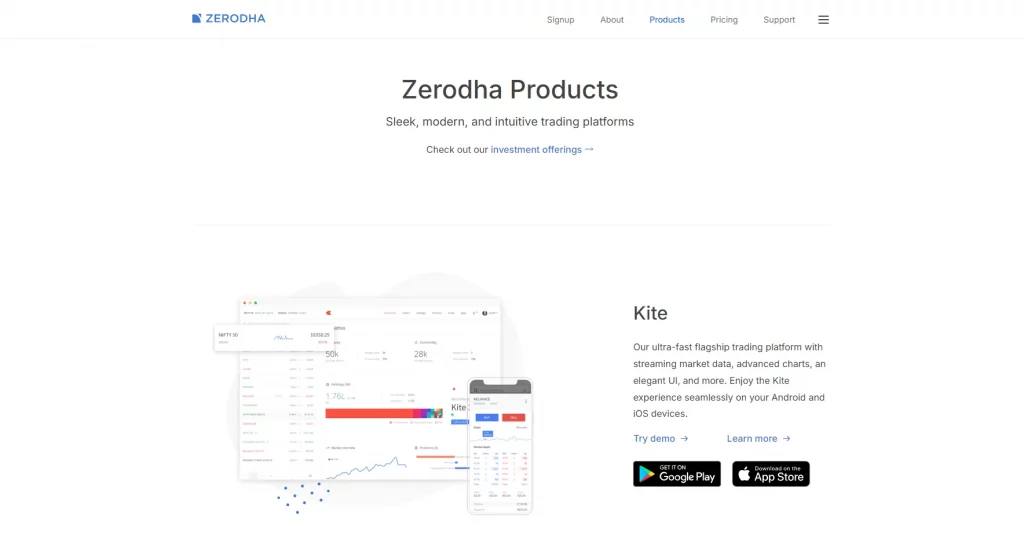 Zerodha Kite (one of the best stock trading apps)